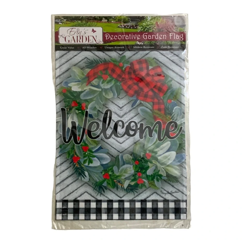 Winter Wreath Garden Flag Buffalo Check Christmas All Weather 12.5 in X 18 in - Picture 5 of 13